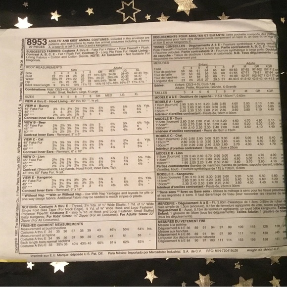 McCalls Costumes 8953-size 3-4-5. Six fun animals to sew - Picture 6 of 7